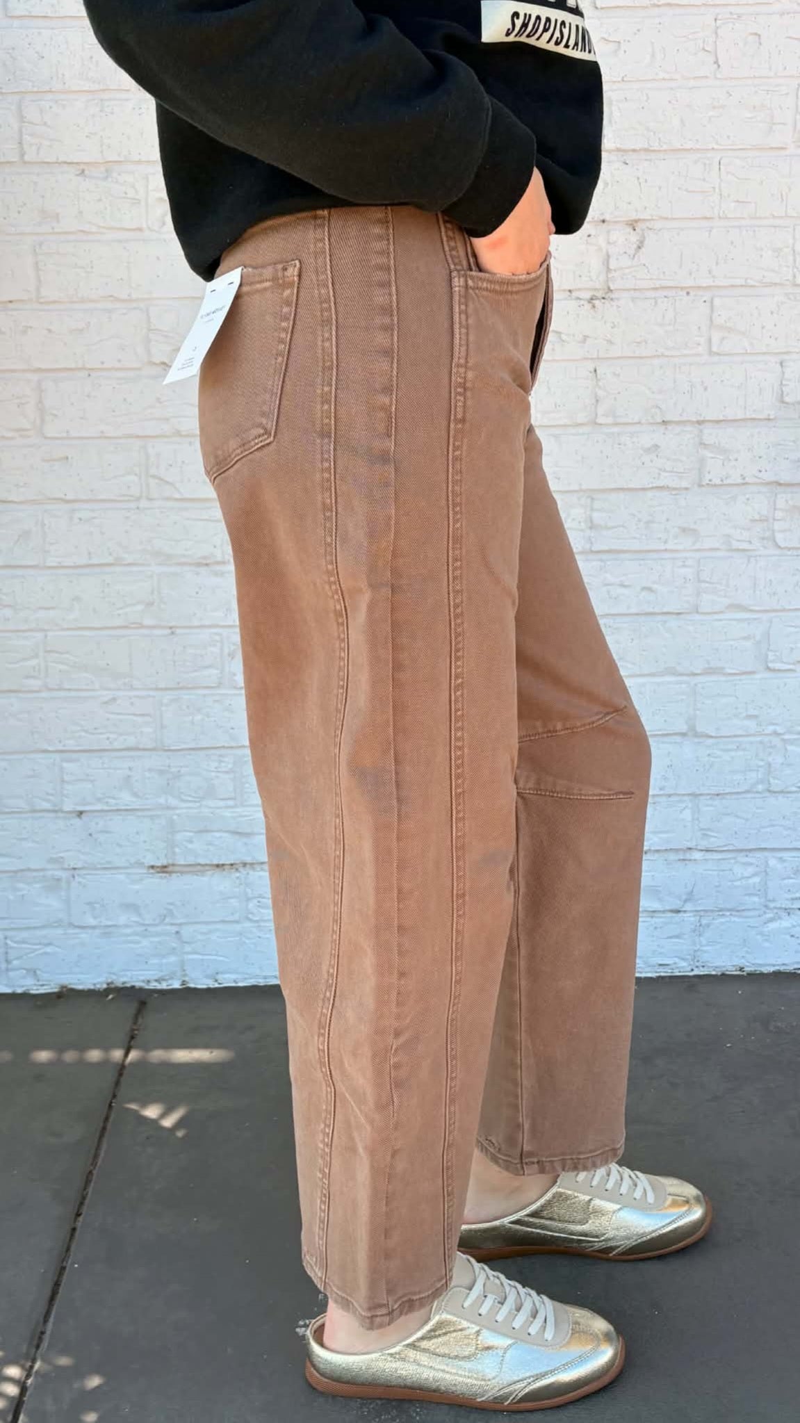 Flying Monkey High Rise Crop Barrel Jean in Stone F6225STN