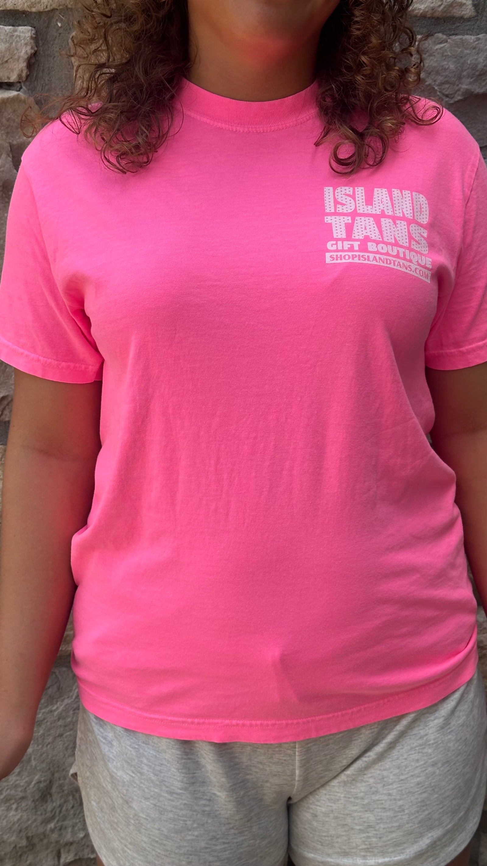 Island Tans Logo Tee- Hot Pink with White (Polka Dots)