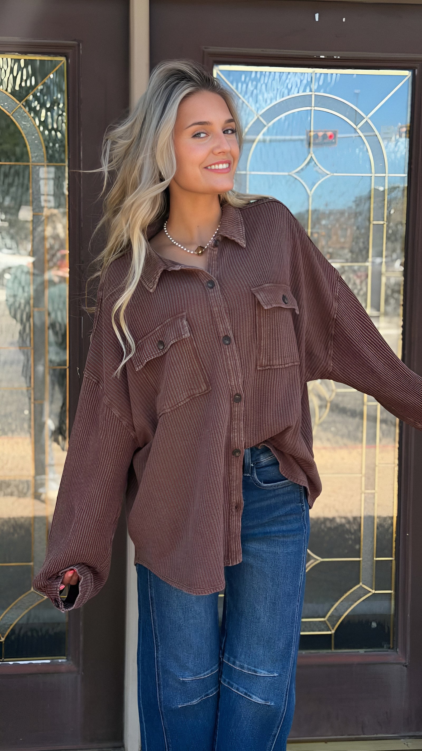Weekend Wanderer Mineral Wash Waffle Knit Shacket in 2 Colors