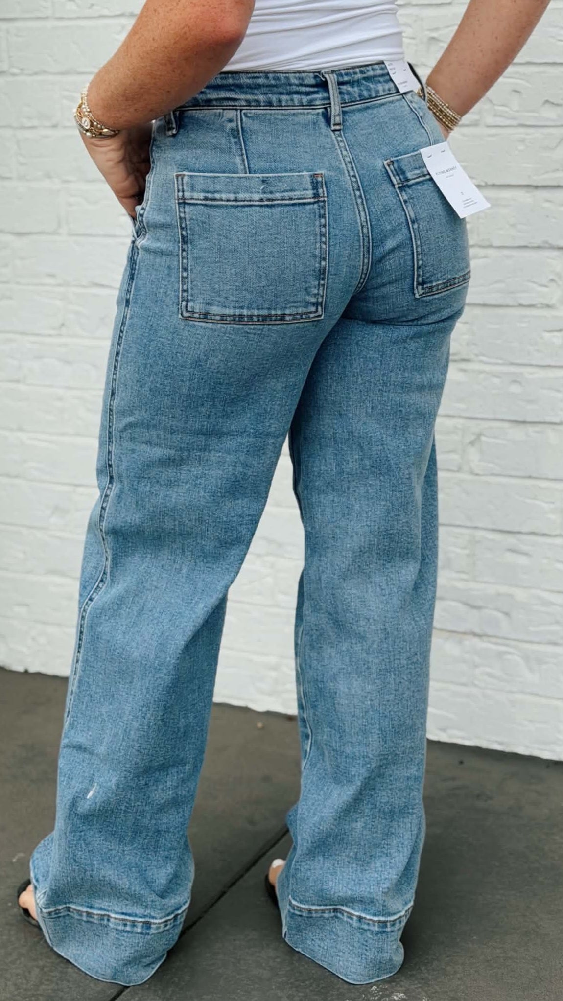 Flying Monkey Mid Rise Wide Leg Trouser Hem F9072