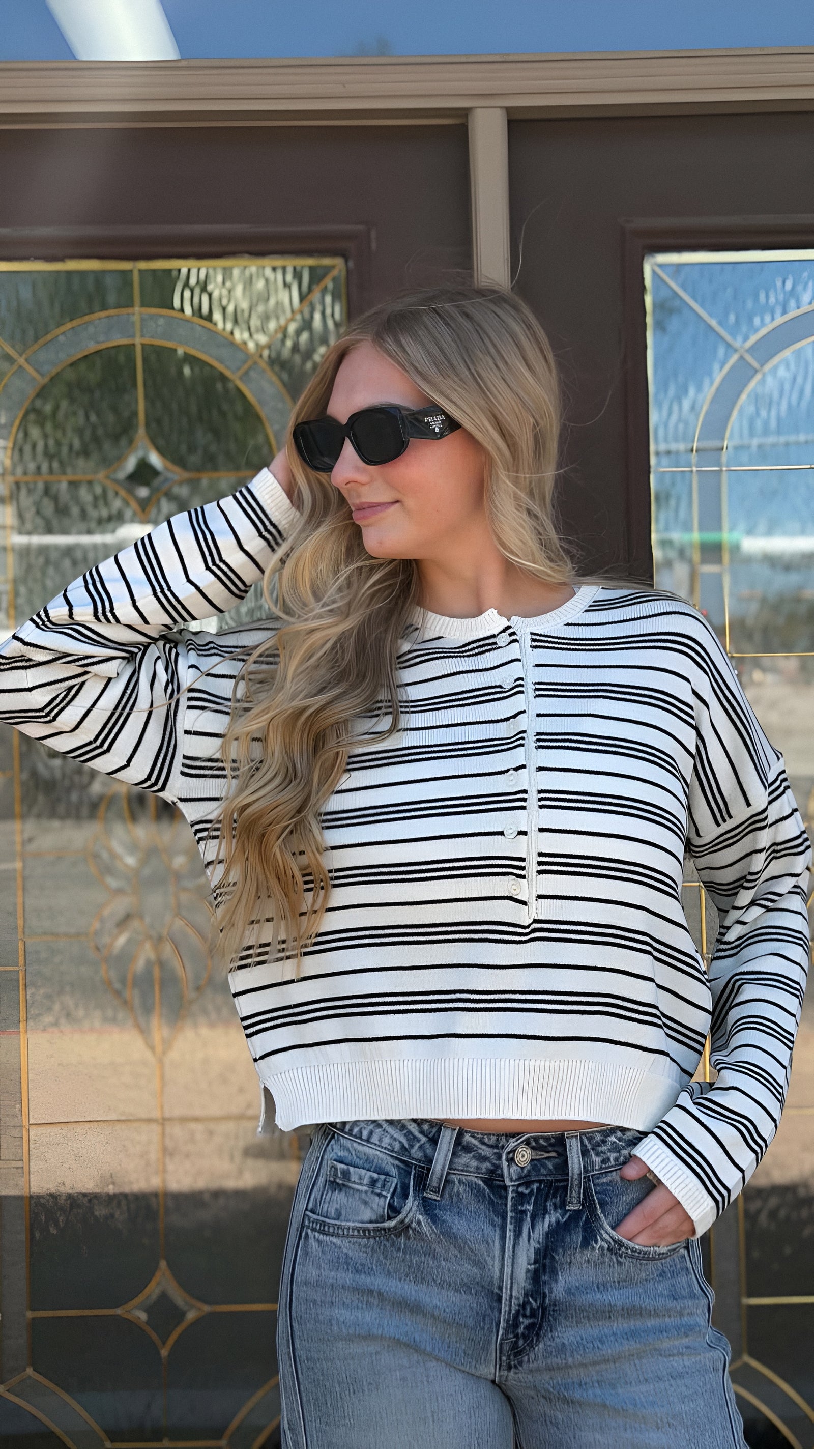 Harbor Stripe Henley Sweater Top in 2 Colors