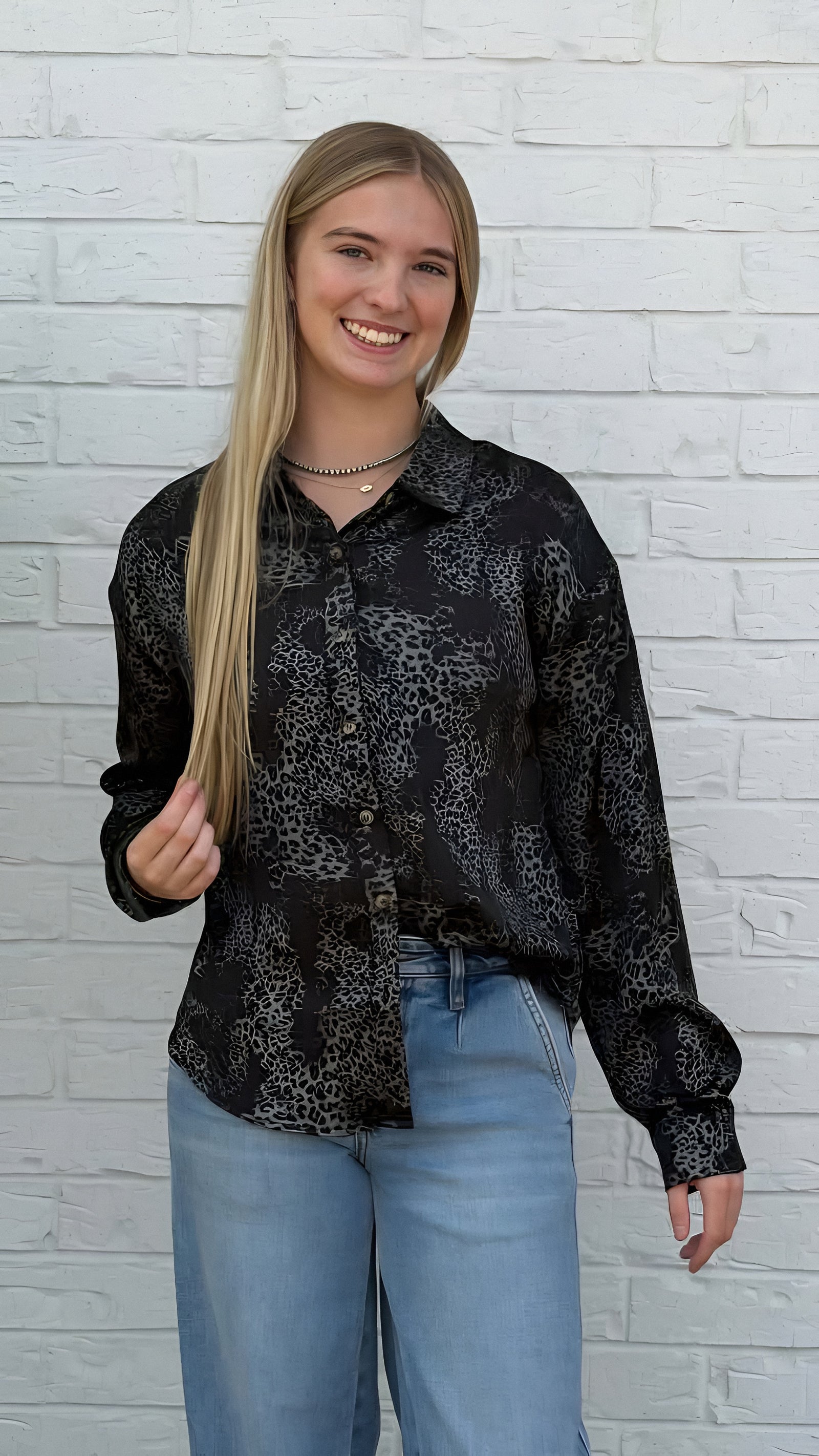 Wild Satin Leopard Button-Up Blouse in 2 Colors