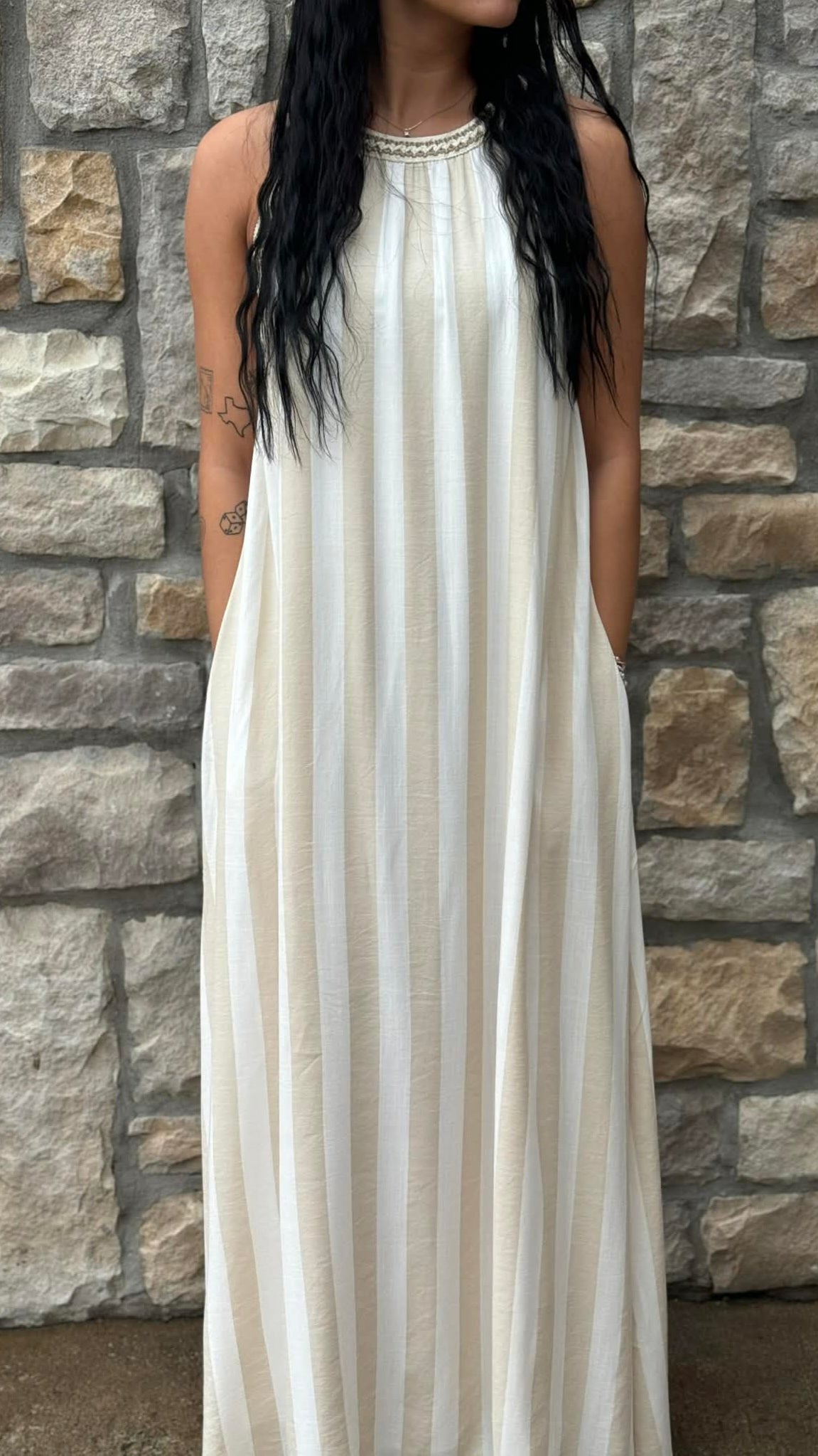Timeless Trim Halter Maxi Dress with Pockets in 2 Colors