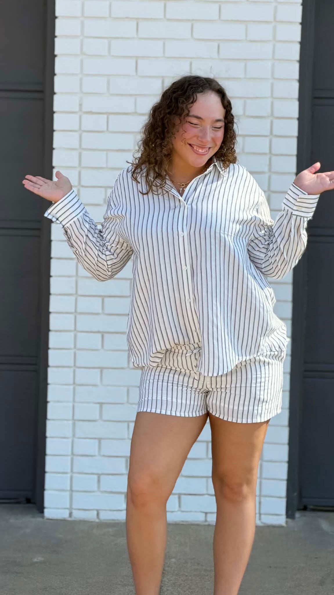 Coastal Stripe Button-Up & Drawstring Short Set in 2 Colors