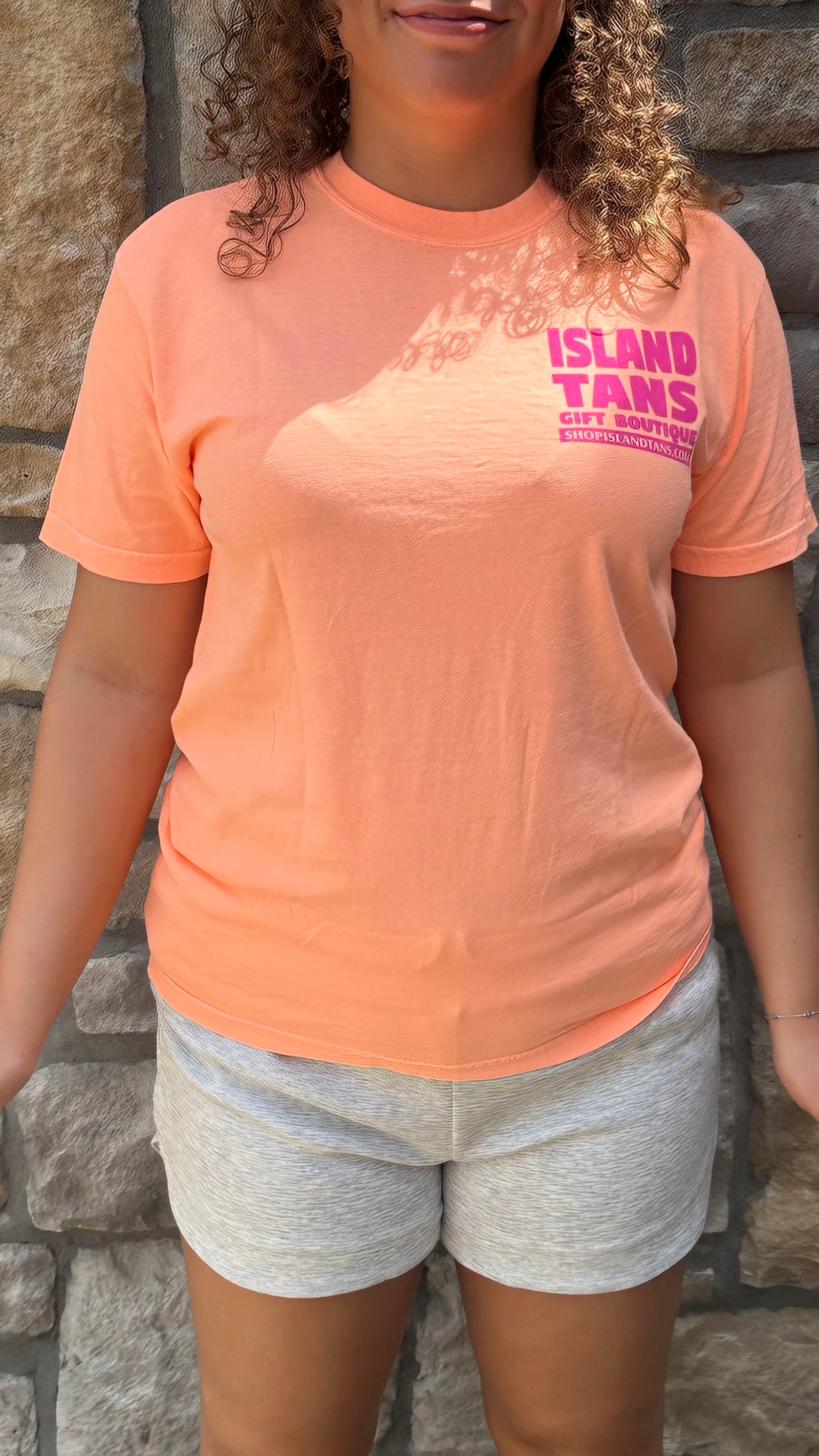 Island Tans Logo Tee- Cantaloupe with Pink