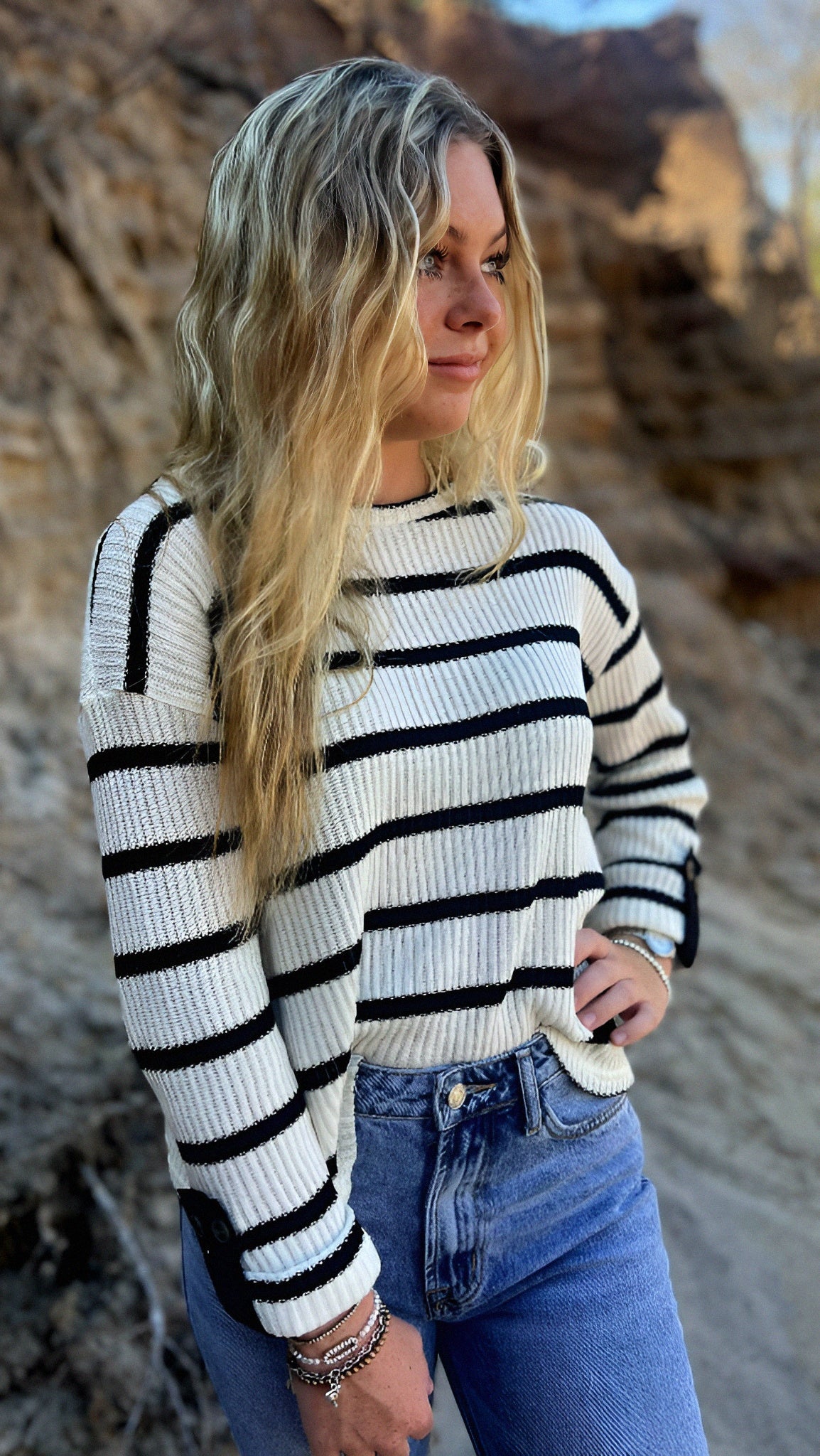 Super Comfy Striped 3/4 Sleeve Knit Top in 2 Colors