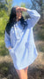Collared U Hem Mini Sweater Dress in Light Blue