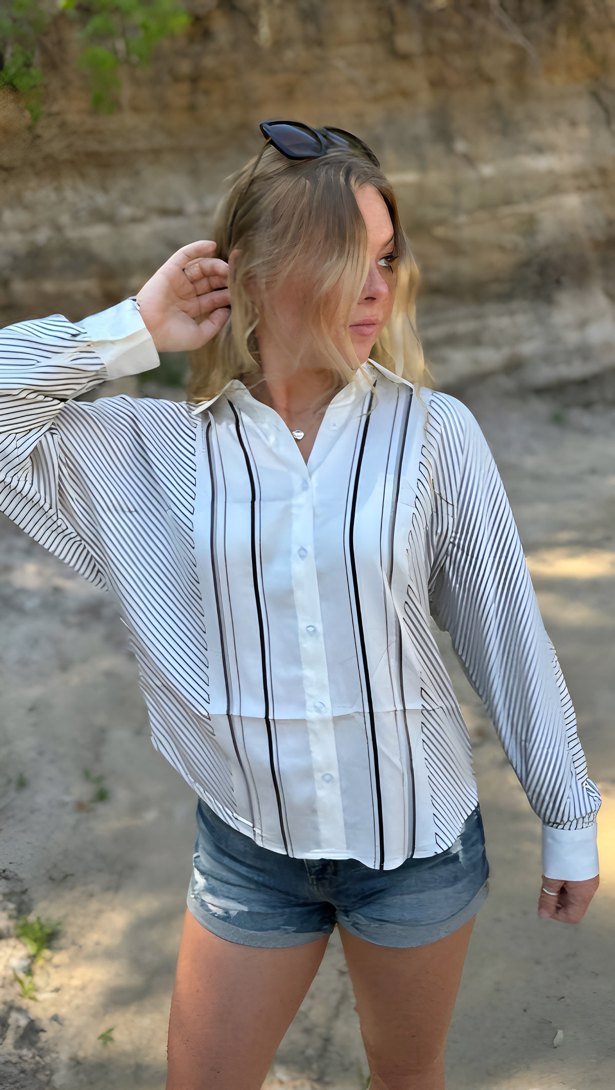 Long Sleeve Striped Collared Blouse