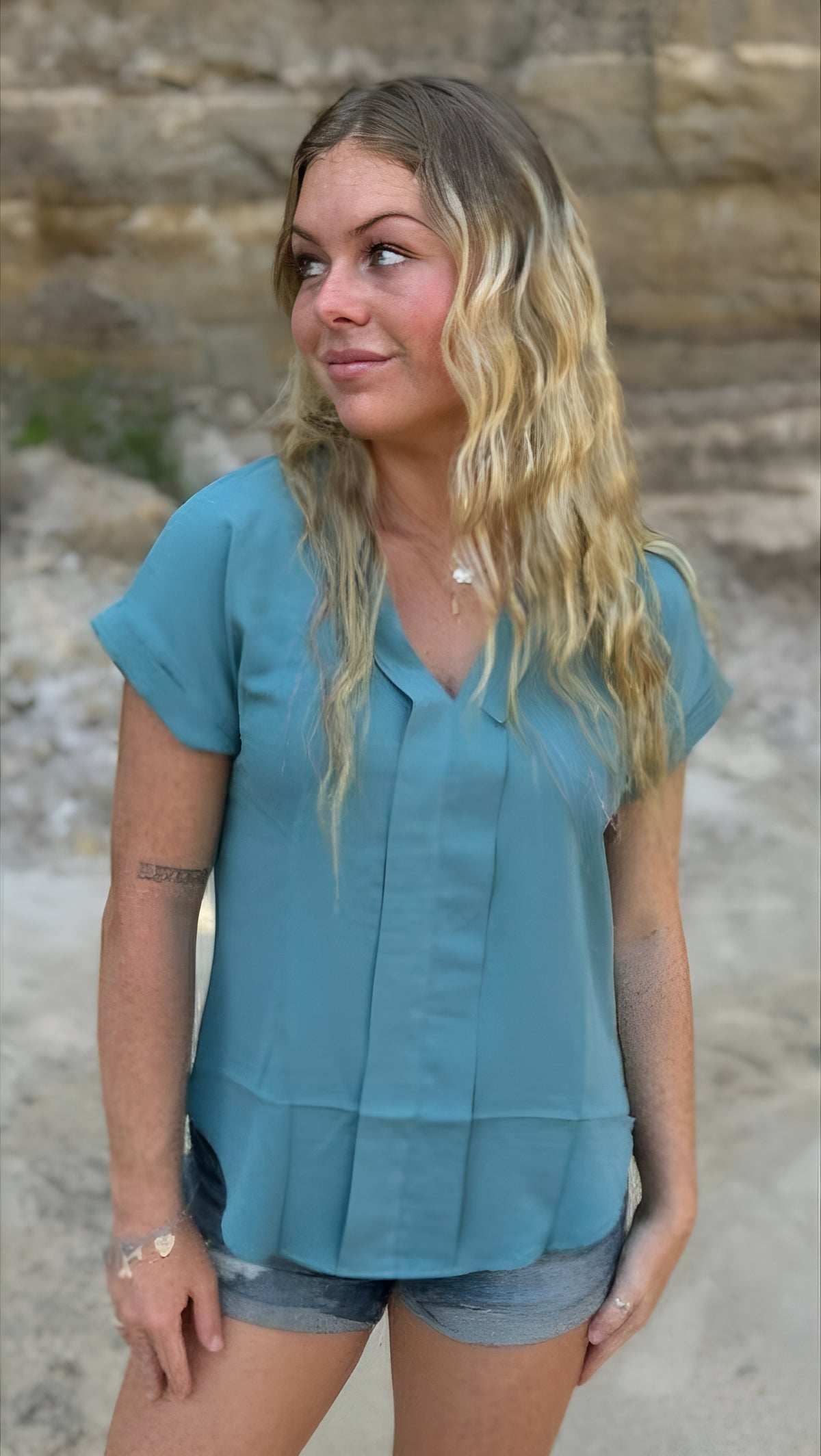 V-Neck Front Detail Blouse Available in 2 Colors