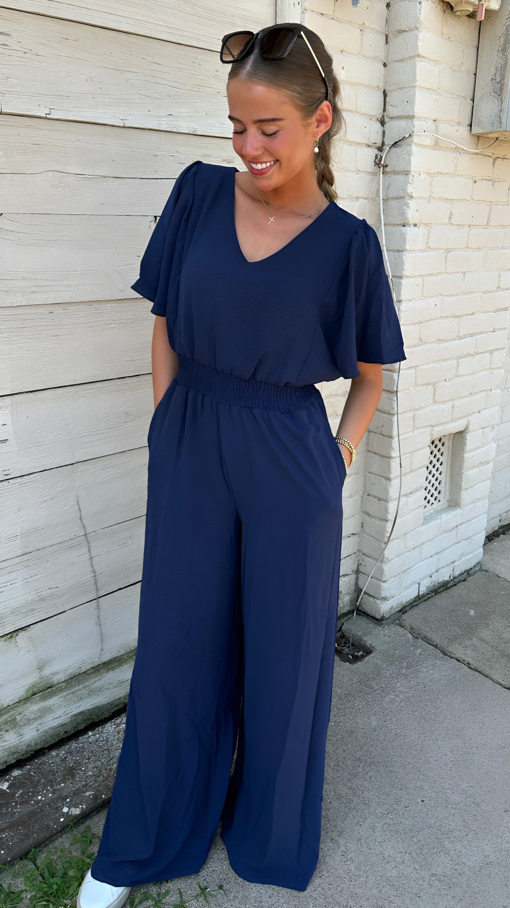 Flounce Sleeve Wide Leg Jumpsuit