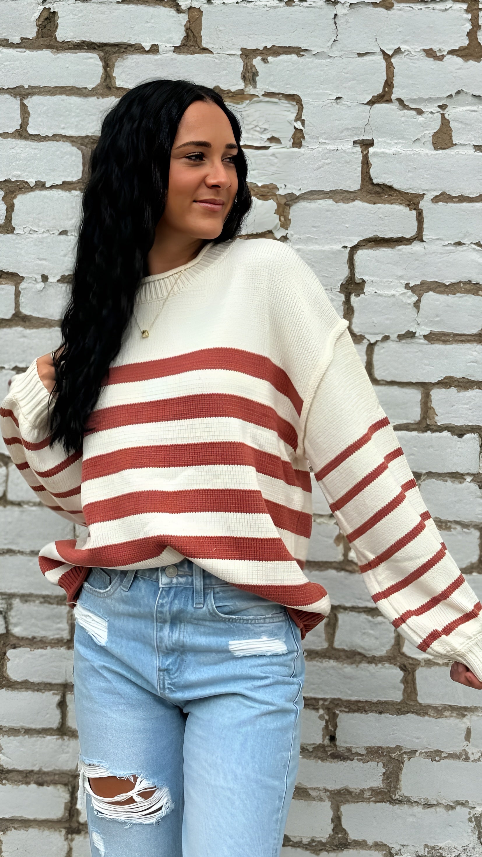 Long Sleeve Striped Sweater Top in 2 Colors