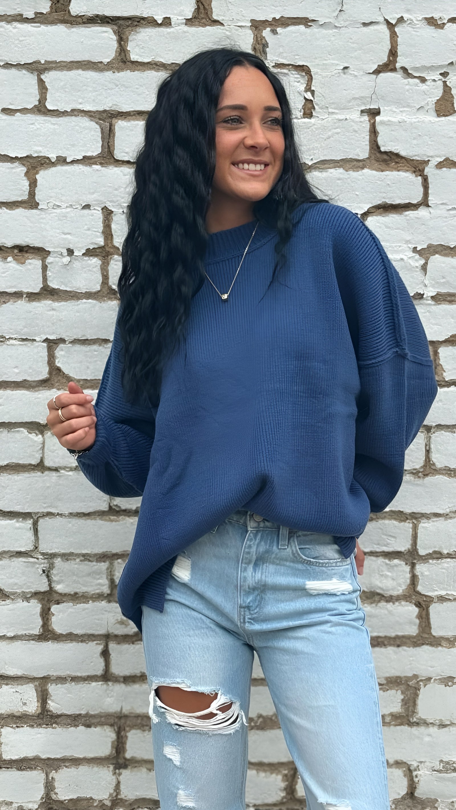 Drop Shoulder Oversized Sweater in Blue