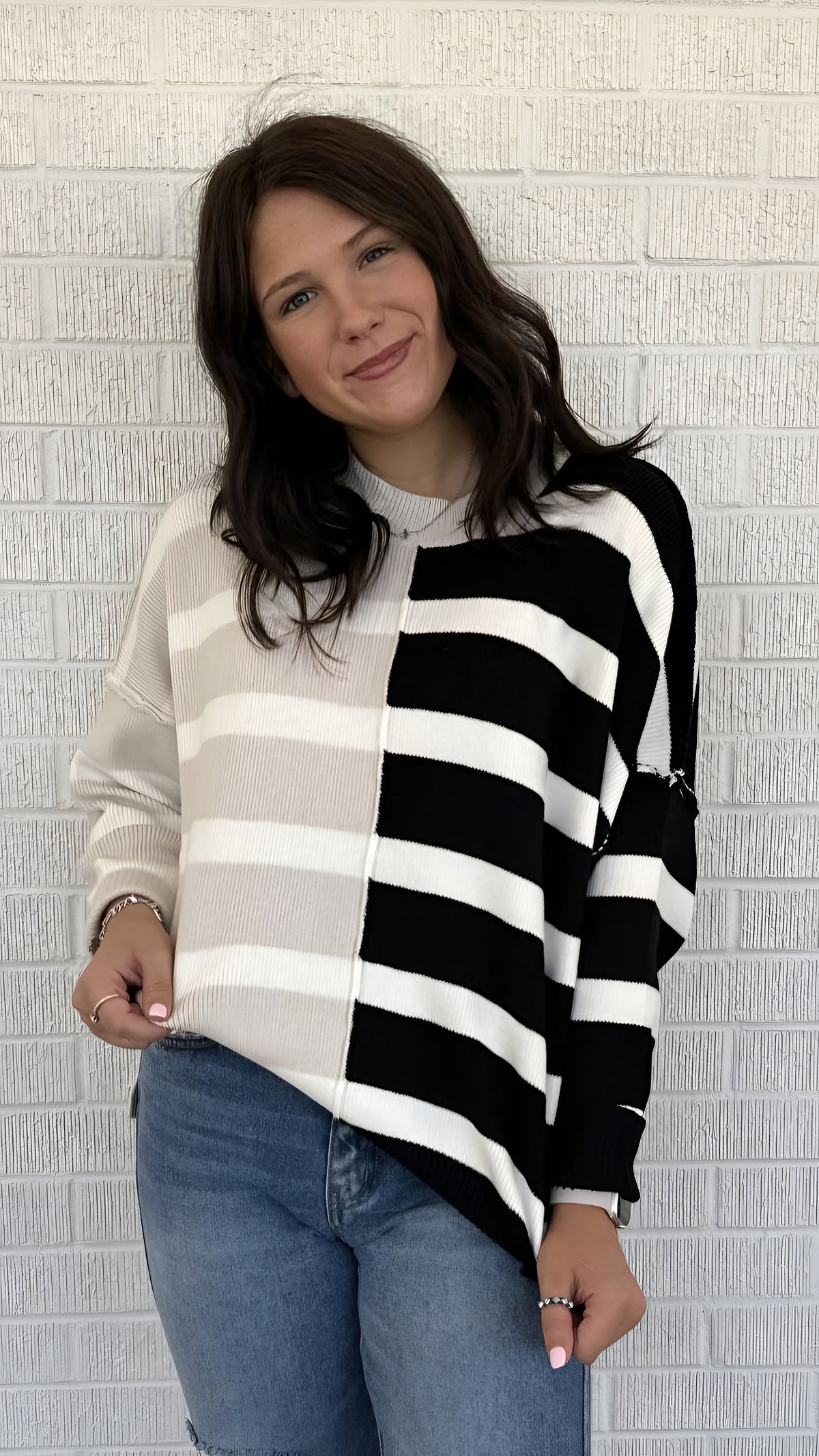 Striped Color Block Long Sleeve Sweater in 2 Color Styles