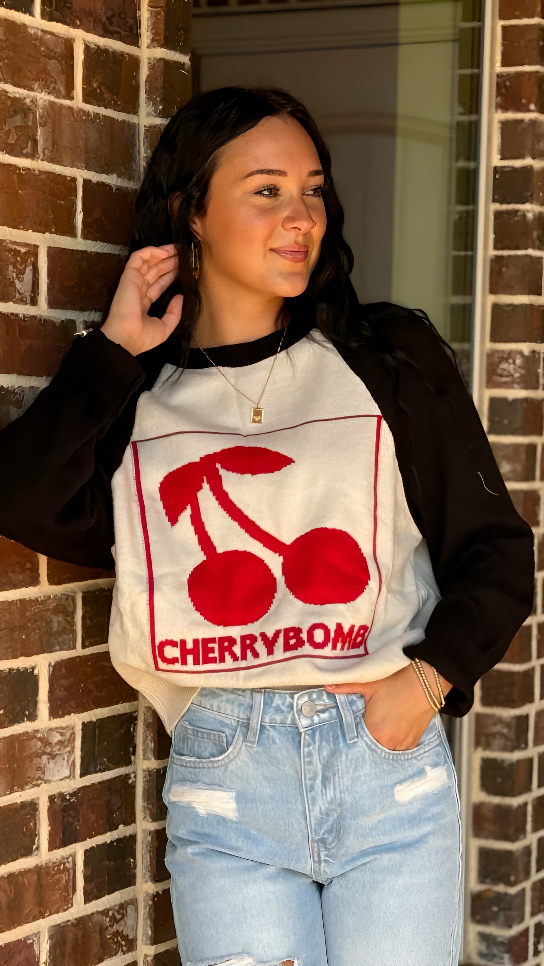 Cherry Bomb Raglan Sleeve Sweater in 2 Colors