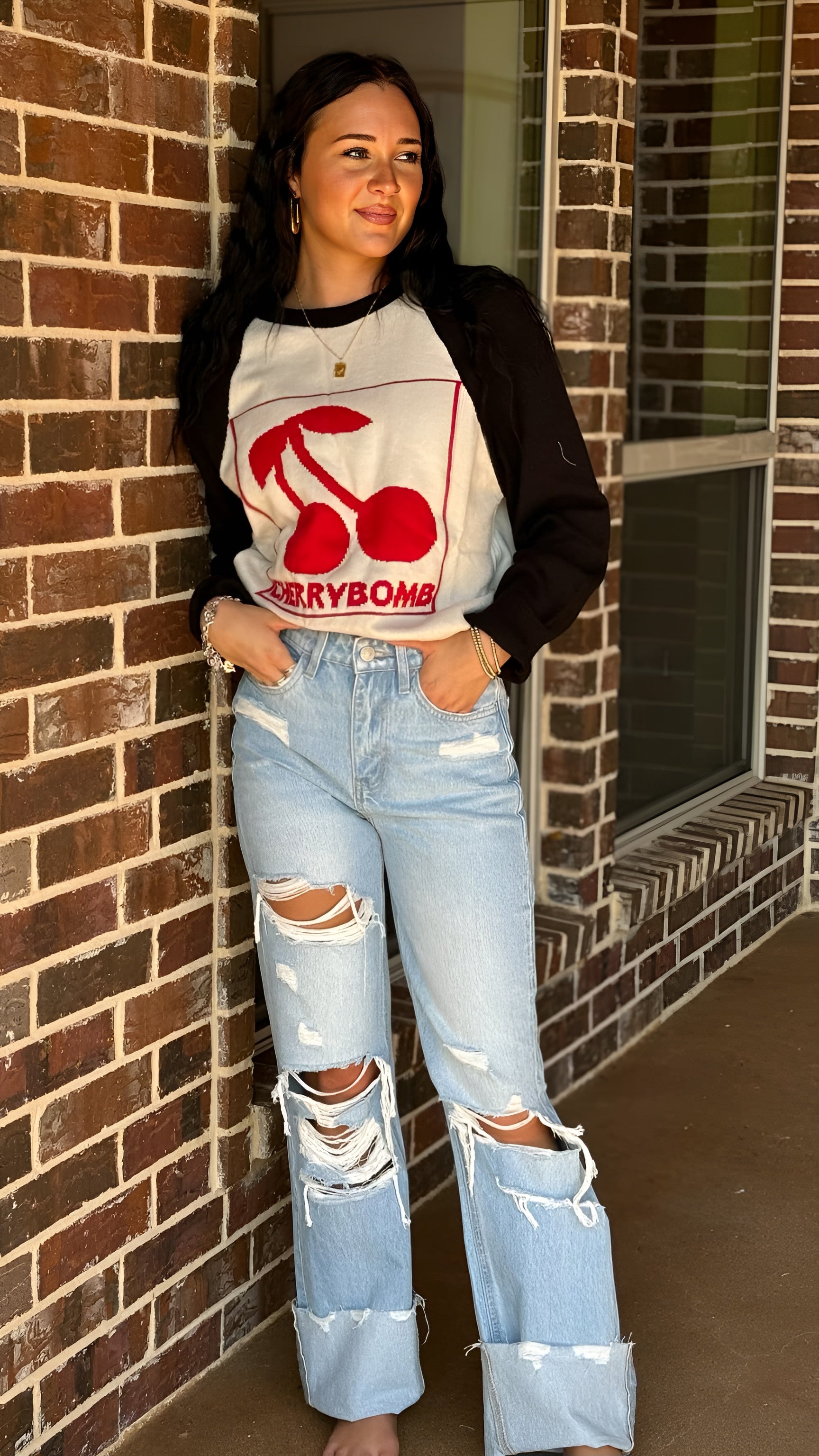 Cherry Bomb Raglan Sleeve Sweater in 2 Colors