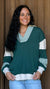 V-Neck Color Block Sleeve Sweat Shirt in 3 Colors