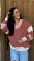 V-Neck Color Block Sleeve Sweat Shirt in 3 Colors