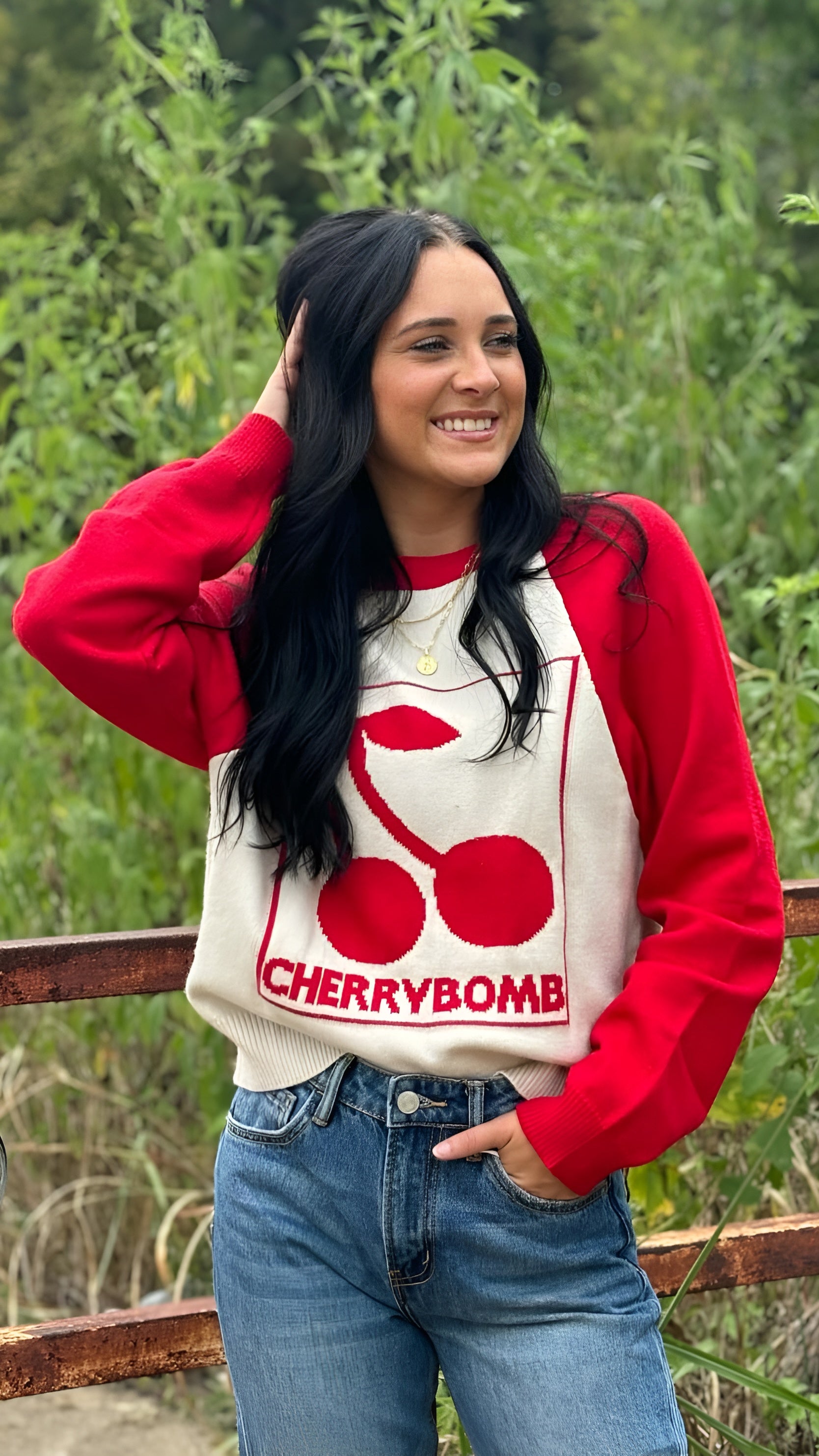 Cherry Bomb Raglan Sleeve Sweater in 2 Colors