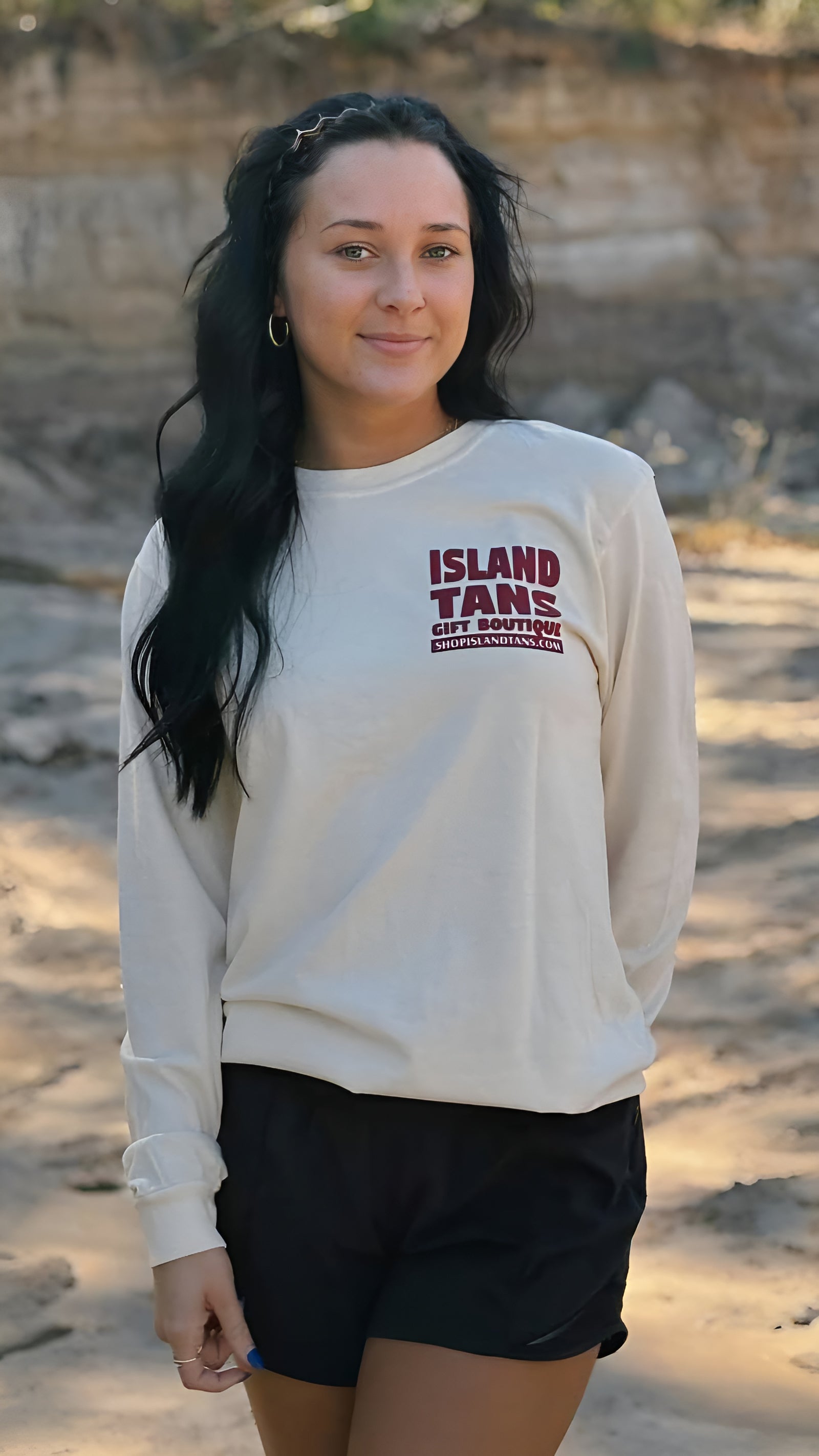 Island Tans Long Sleeve Logo Tee in Cream