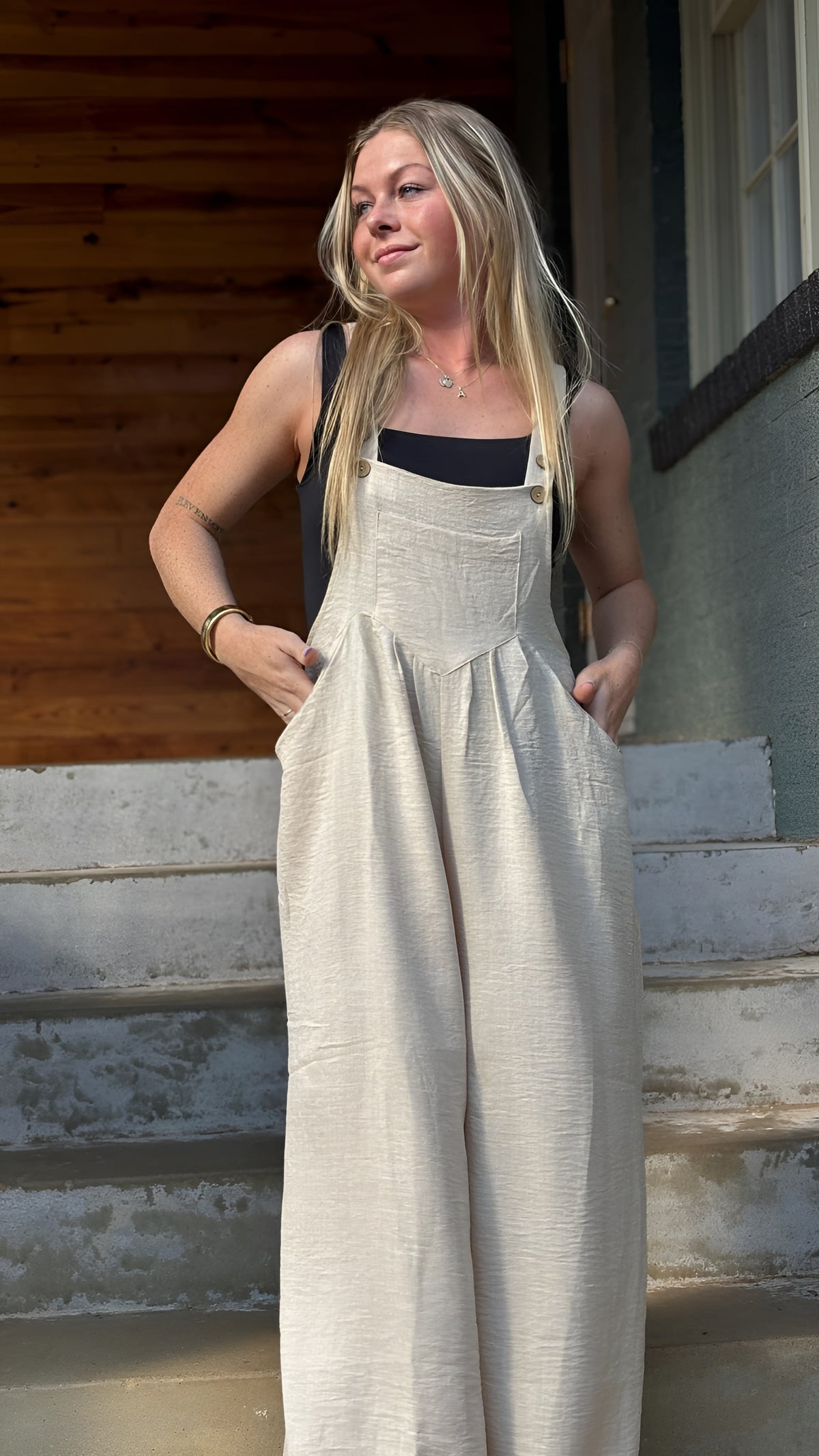 Buttoned And Pleated Wide Leg Jumpsuit