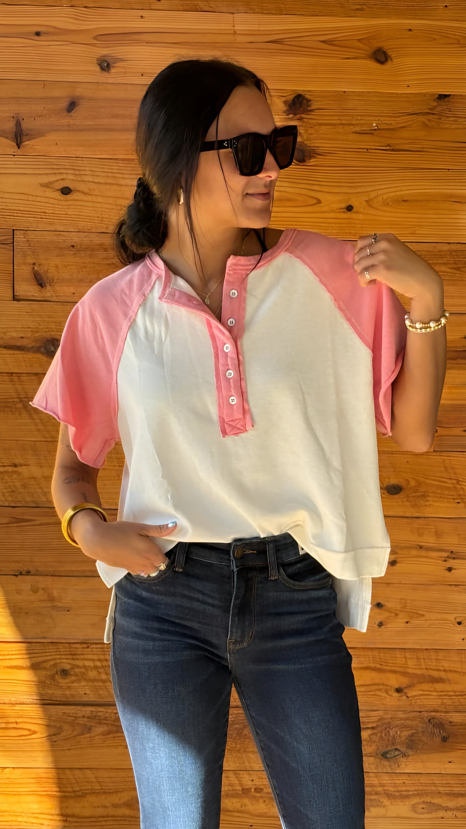 Raglan Short Sleeve Color Block Top in 2 Colors