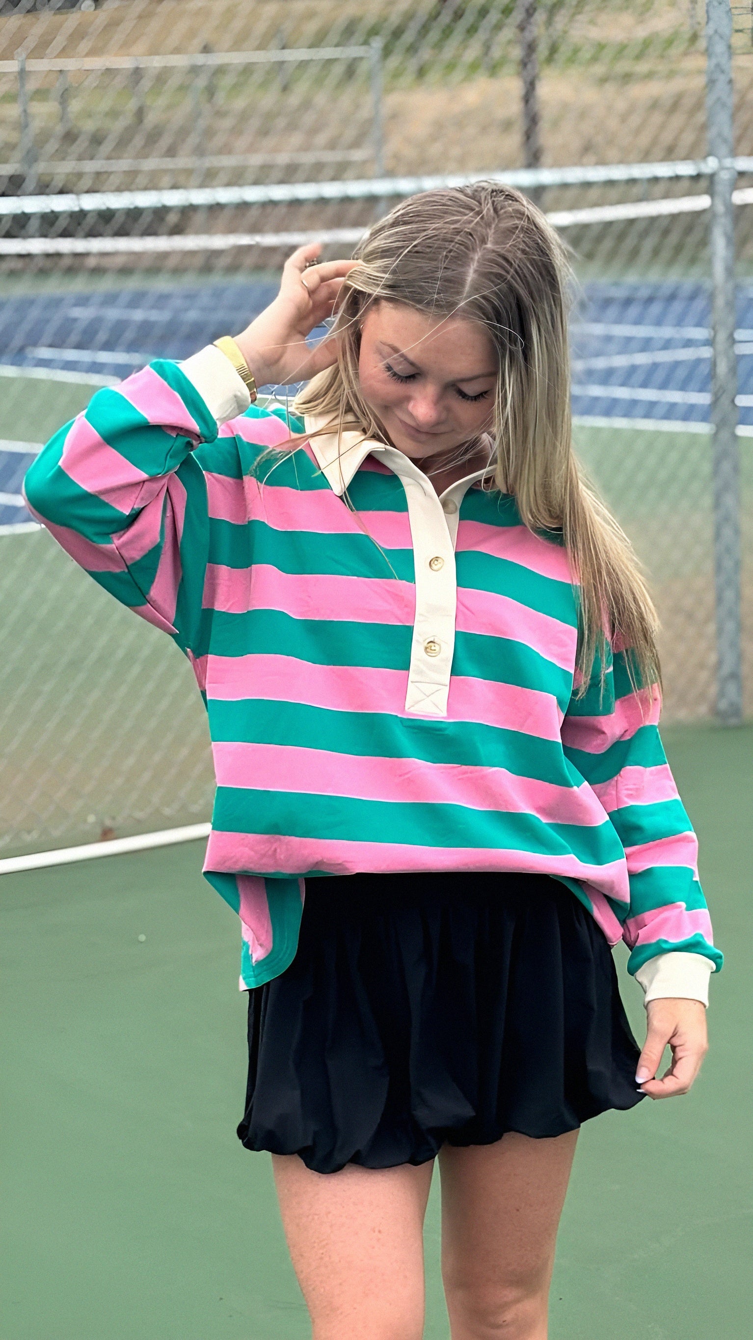 Long Sleeve Oversized Terry Striped Shirt