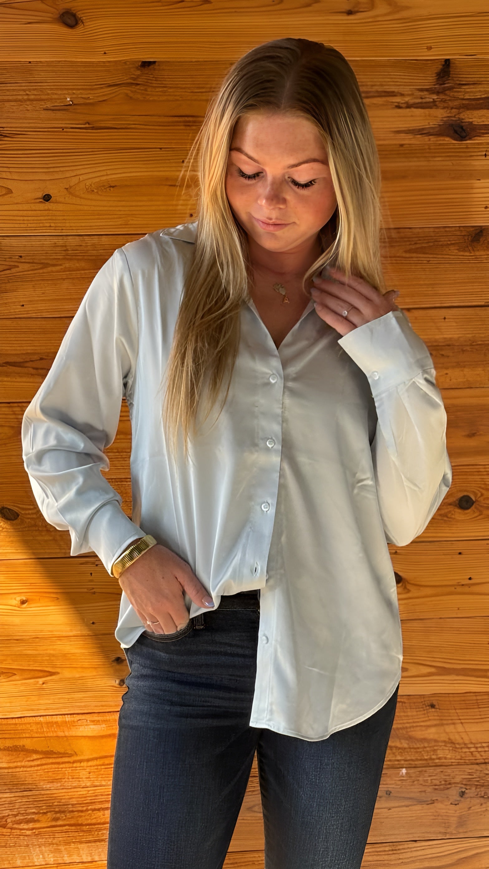 Button-Up Collared Satin Blouse in 2 Colors