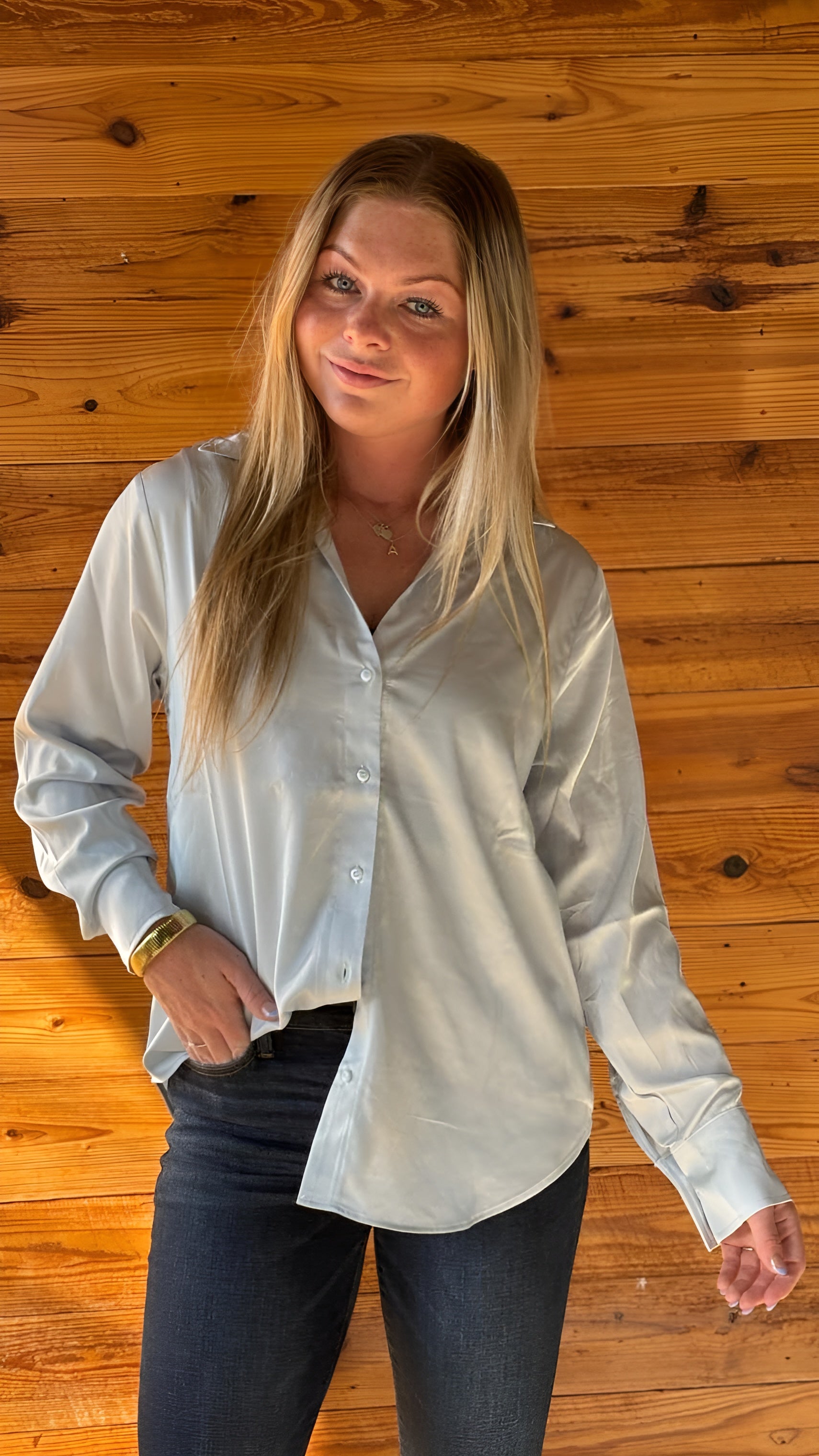 Button-Up Collared Satin Blouse in 2 Colors