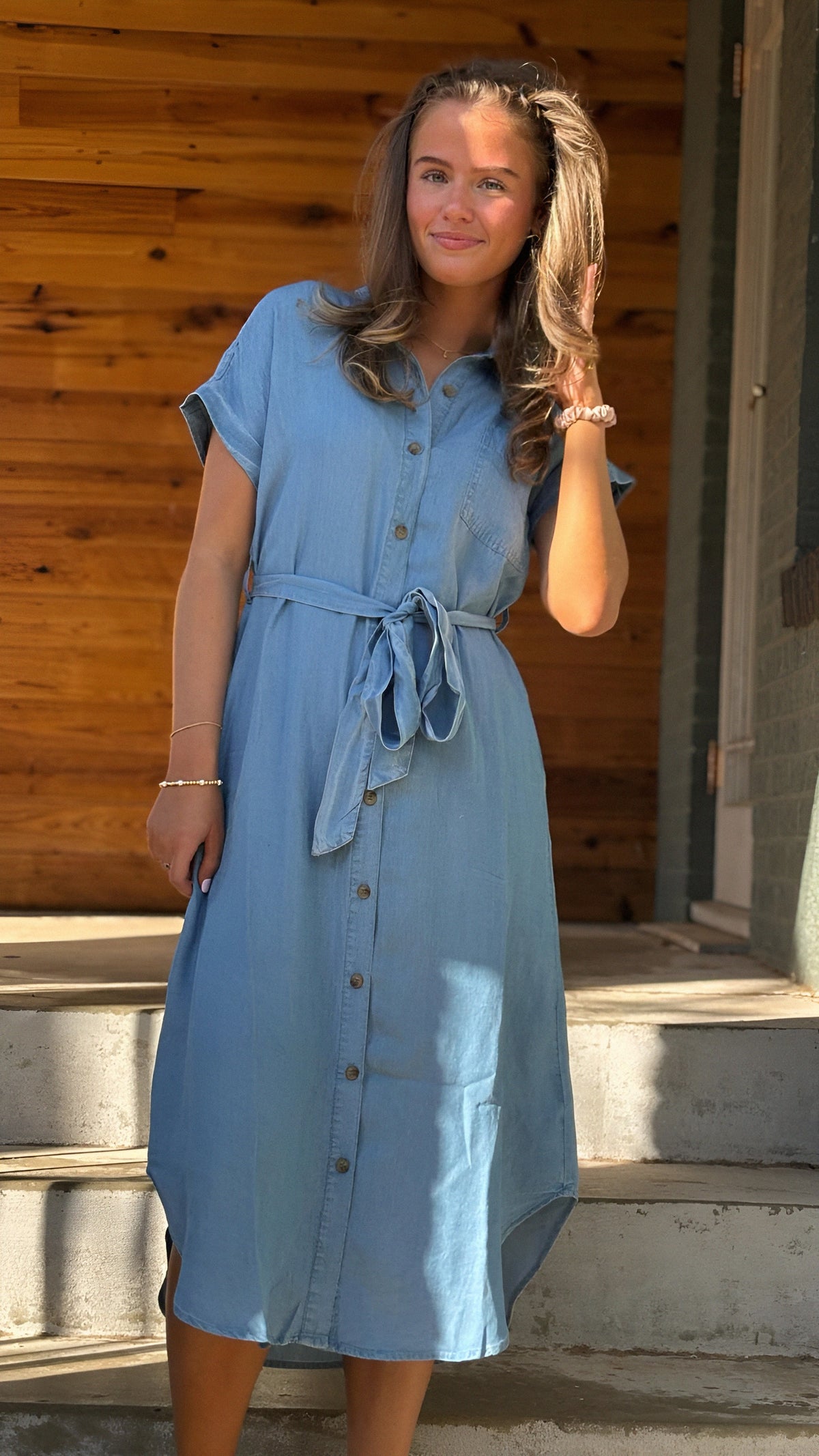 Chambray Midi Button Down Dress