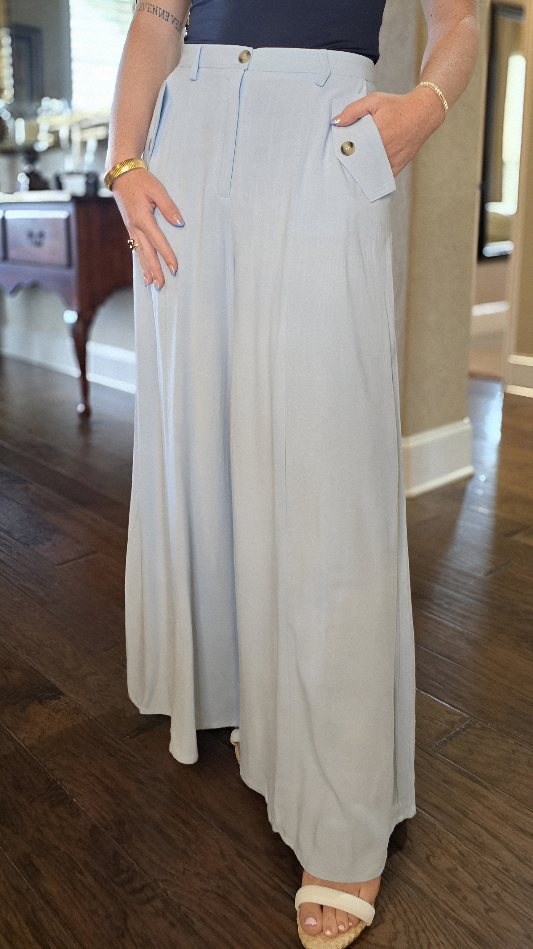 High Waist Wide Leg Linen Blend Pant in 2 Colors