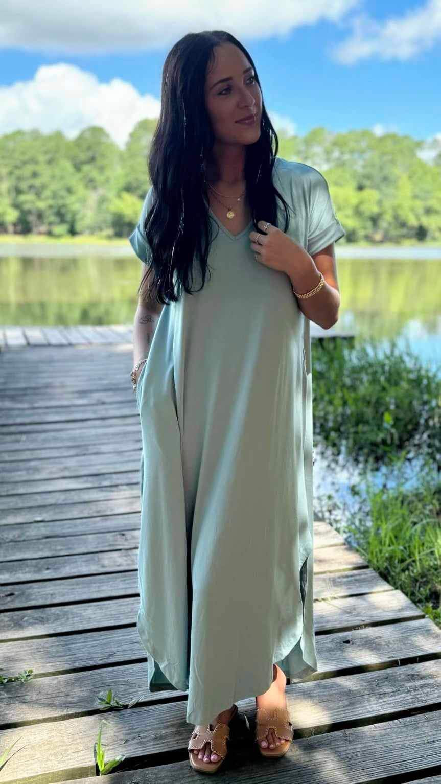 Jersey knit maxi dress with fashion sleeves