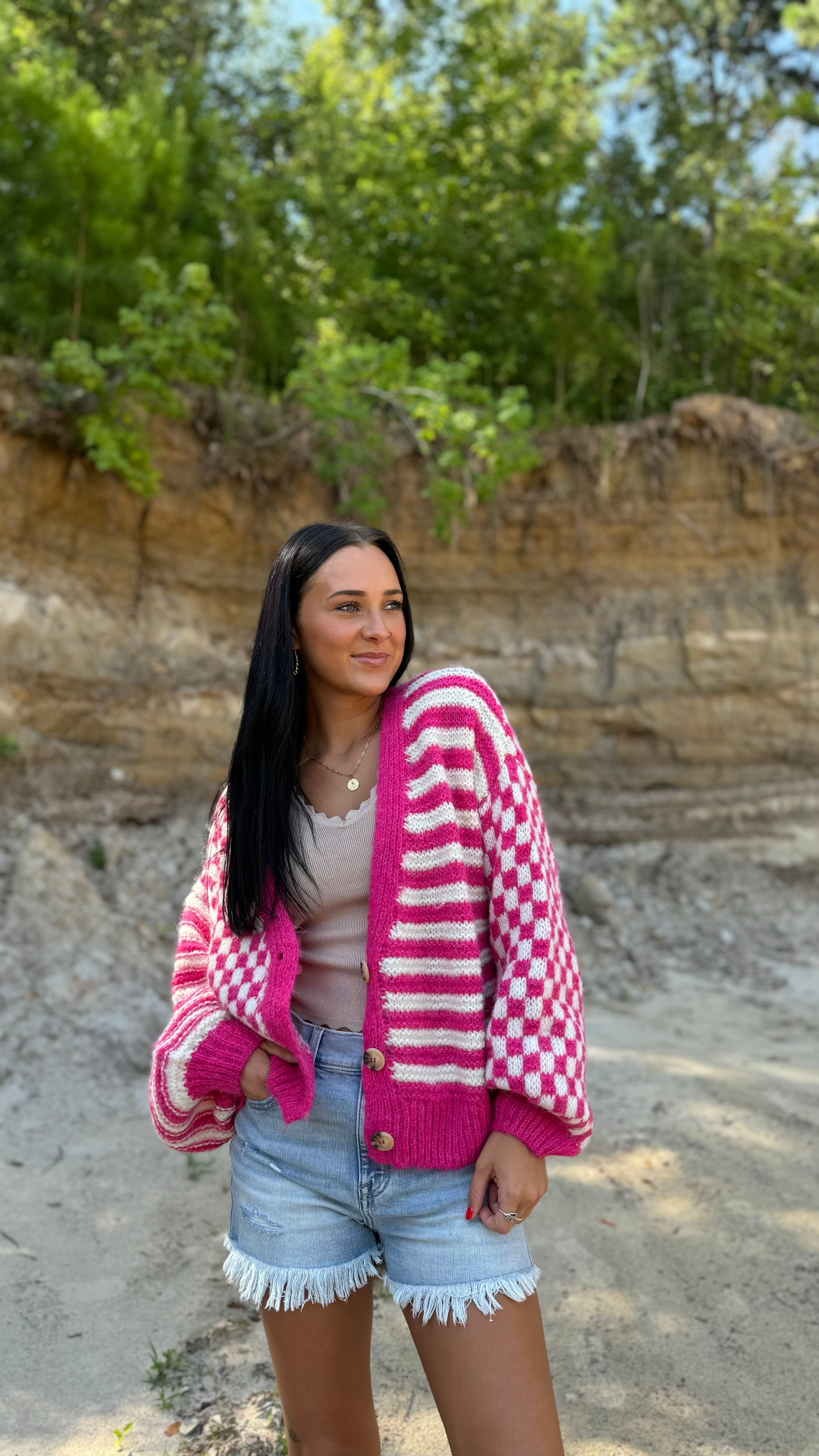 Striped and Checkered Cardigan Available in 3 Colors