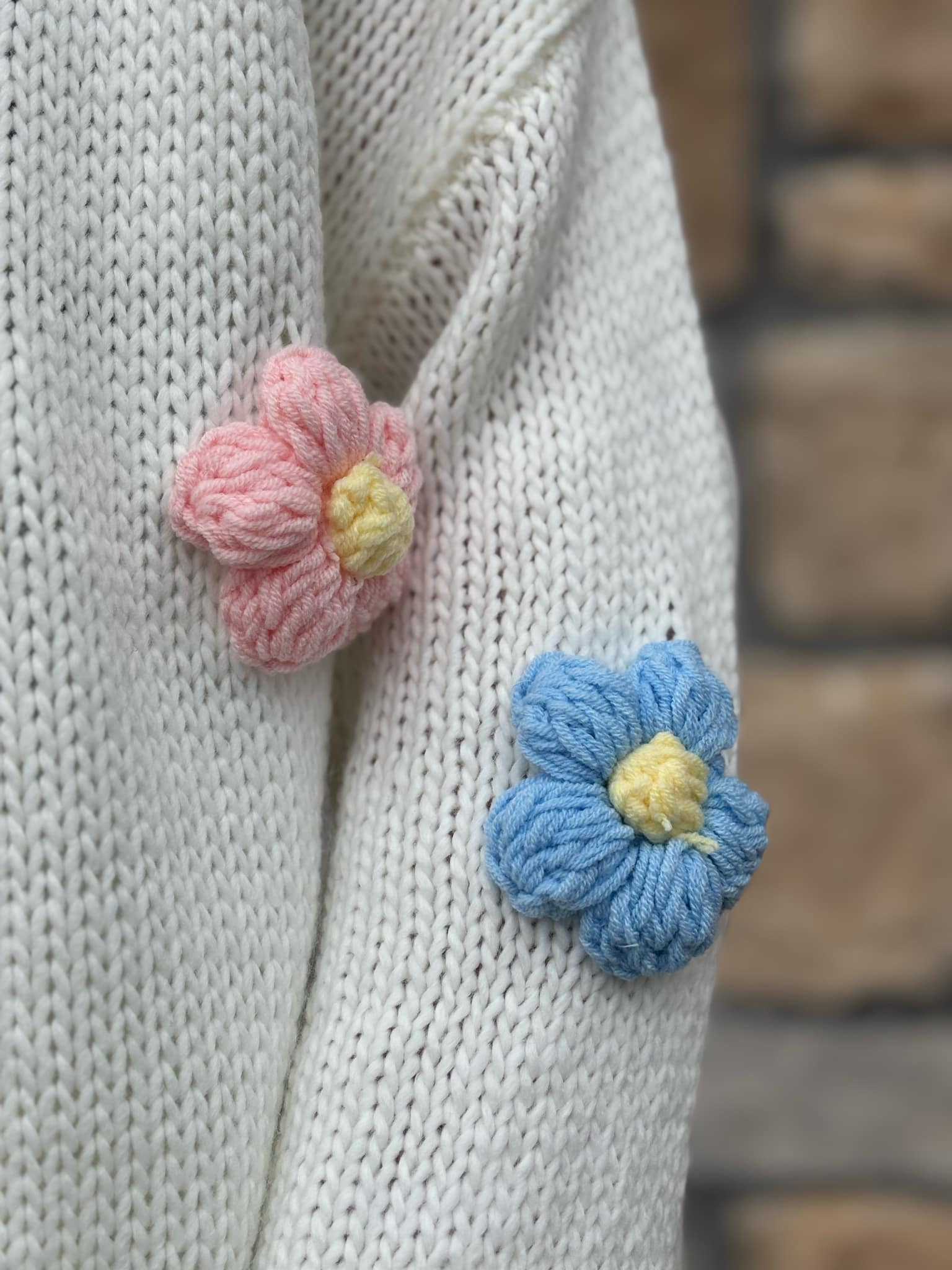 Crochet Flower Open Front Knit Cardigan