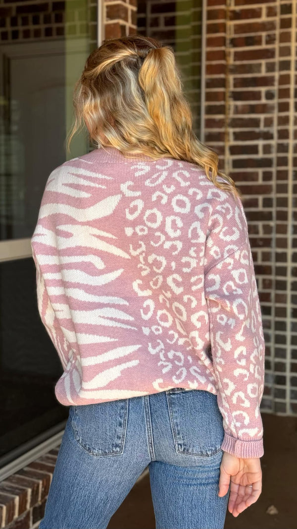 Zebra Print LS Jacquard Knit Jumper Sweater