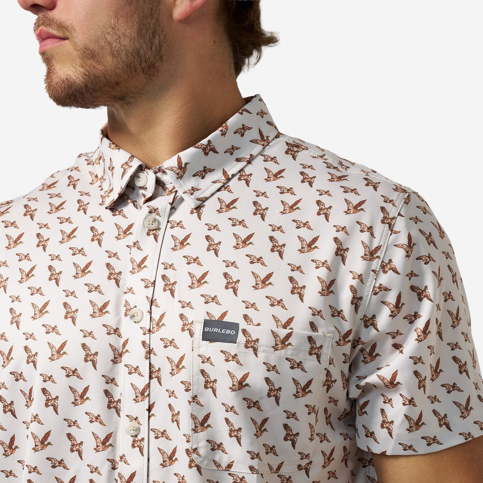 Burlebo Performance Button Up Mallards Flying In