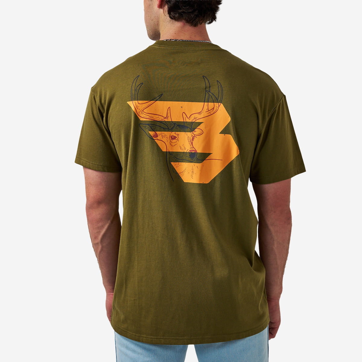 Burlebo Adult Short Sleeve Tee Deer Flying B Logo Hunter Green