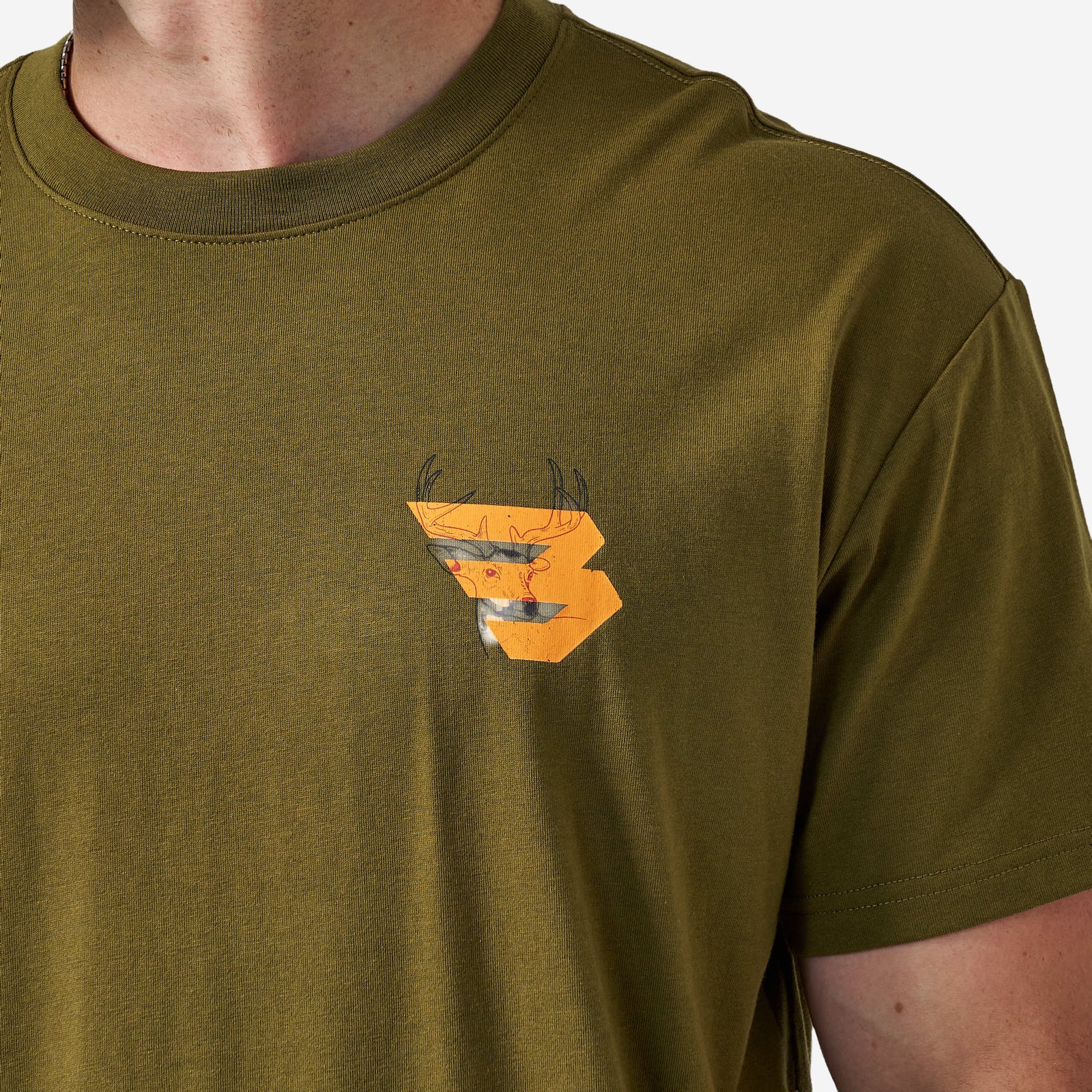 Burlebo Adult Short Sleeve Tee Deer Flying B Logo Hunter Green