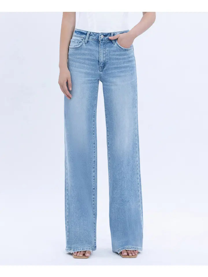 Flying Monkey High Rise Light Wash Wide Jeans F6060