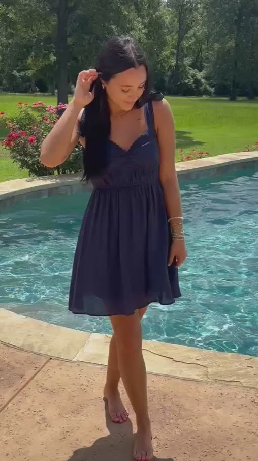 Eyelet Lace Trim Mini Dress in 2 Colors