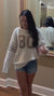 Varsity Knit Distressed Long Sleeve Top