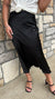 High Waist Satin Midi Skirt in Black