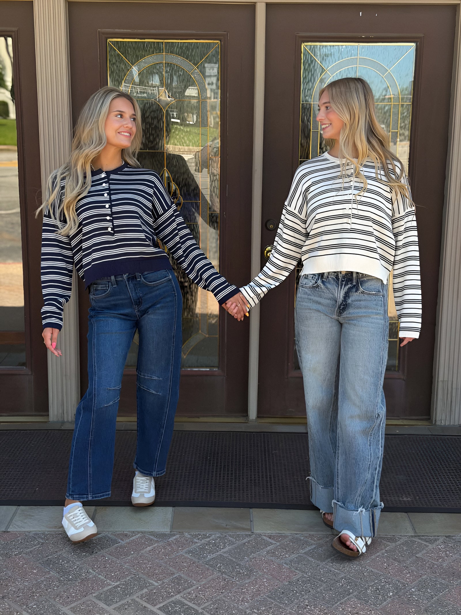 Harbor Stripe Henley Sweater Top in 2 Colors