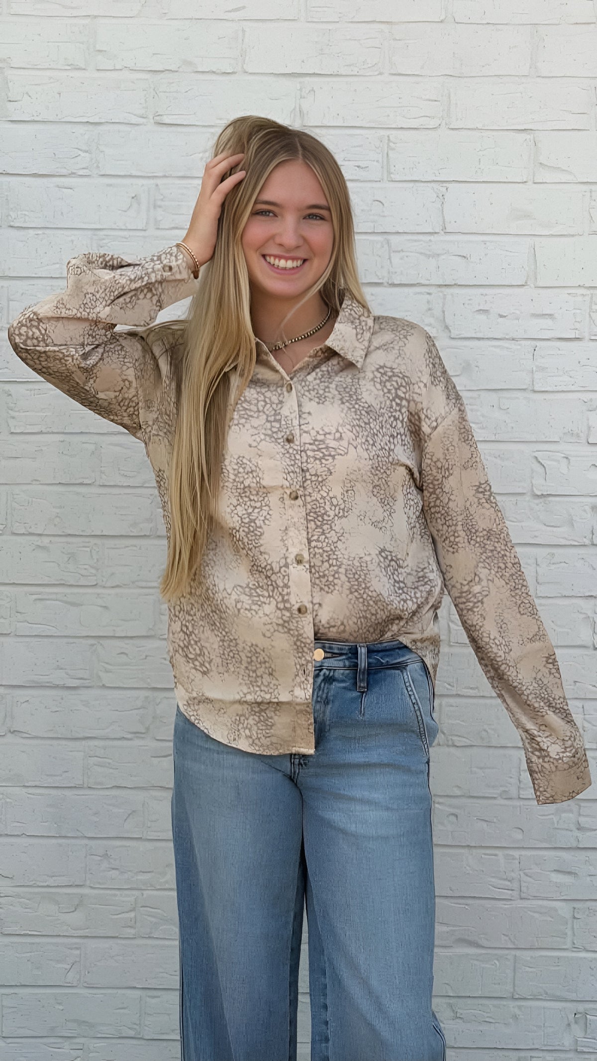 Wild Satin Leopard Button-Up Blouse in 2 Colors