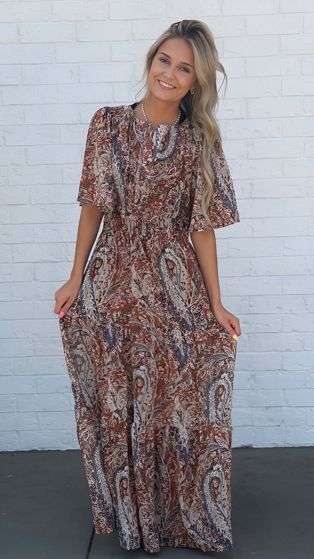 Autumn Slendor Paisley Tiered Maxi Dress in 2 Colors