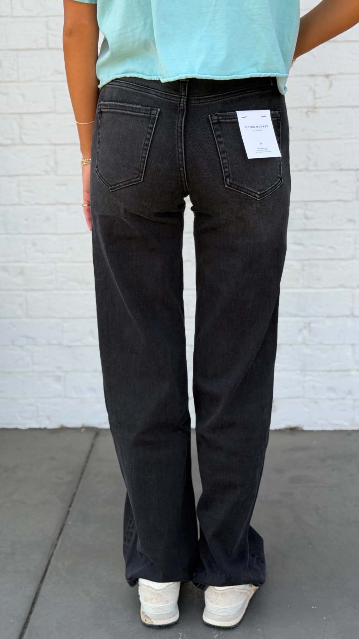 Flying Monkey High Rise Loose Fit Jeans Black F5296
