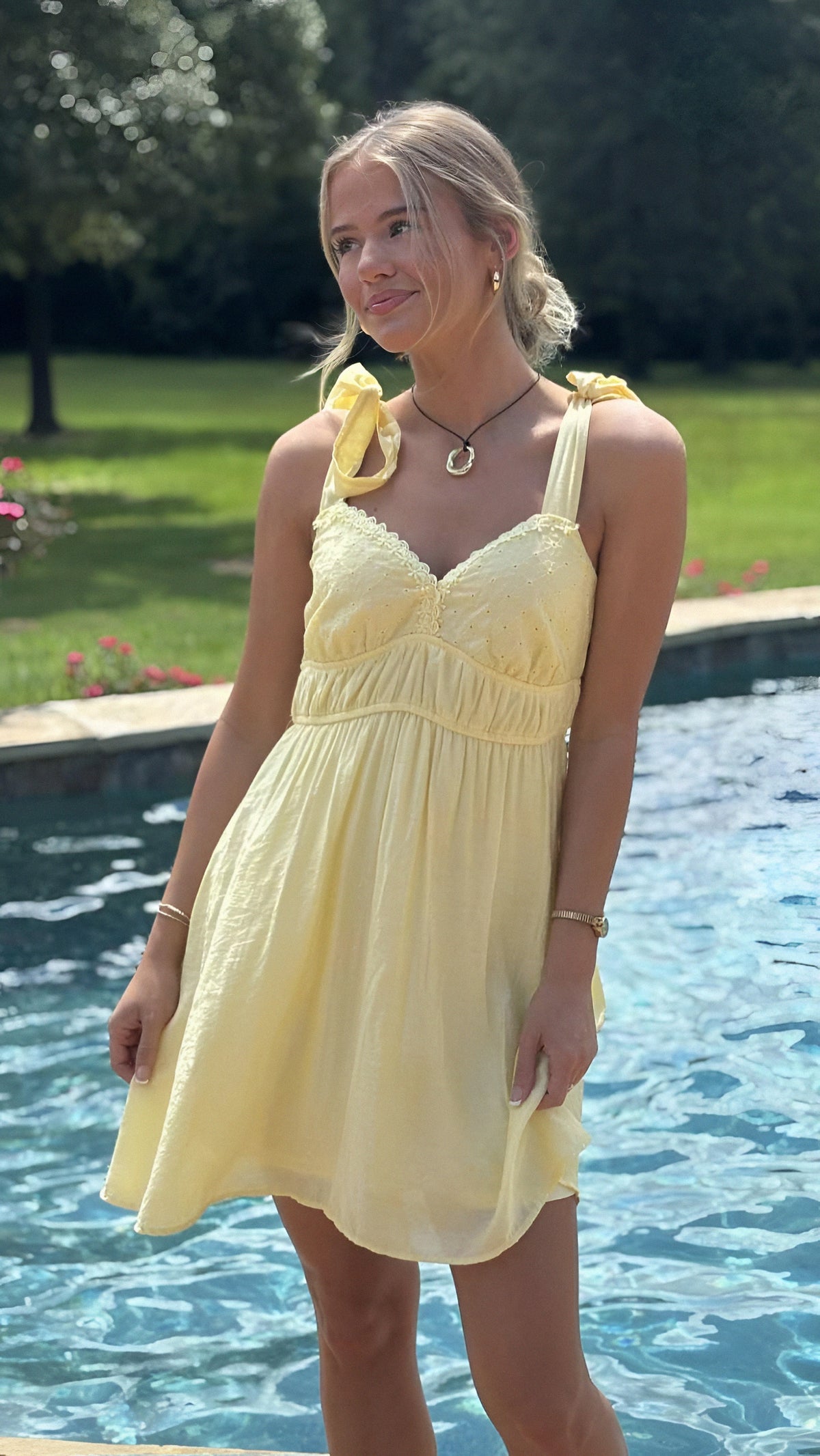 Eyelet Lace Trim Mini Dress in 2 Colors