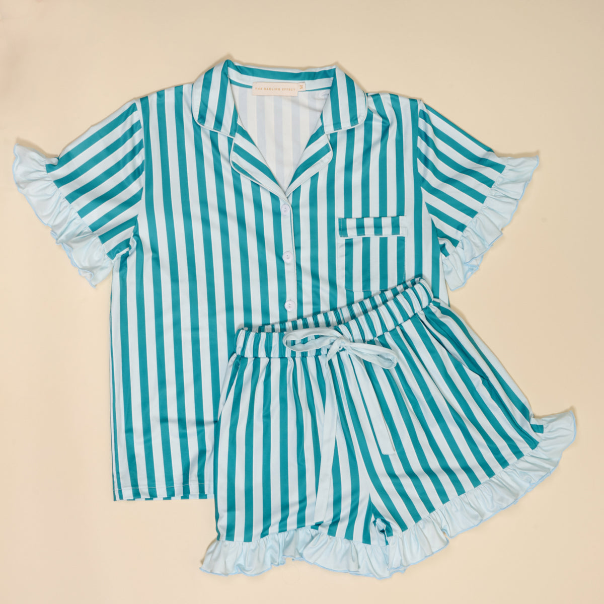 DE Sicily Stripe Teal Pajama Short Set
