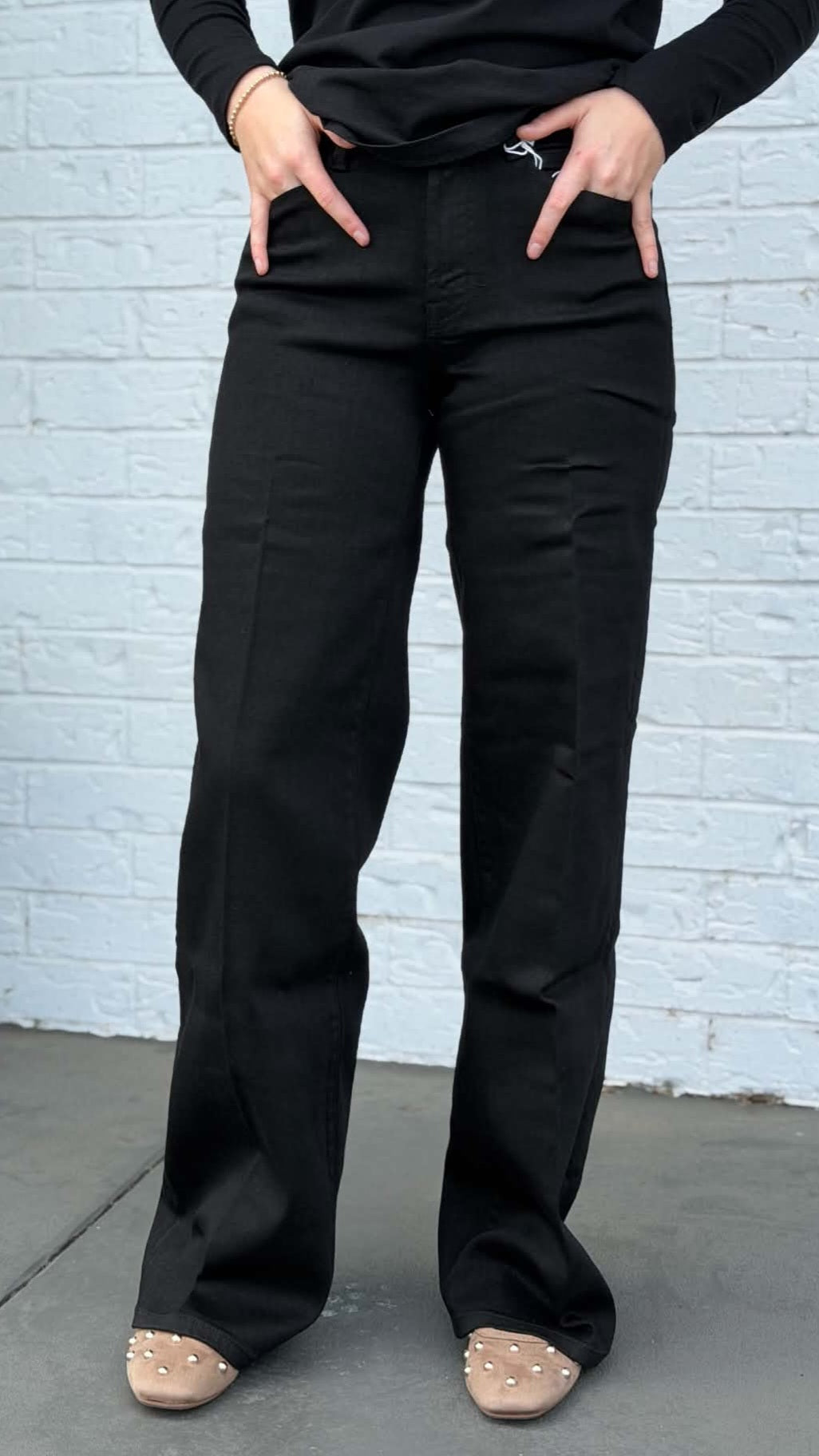 Flying Monkey High Rise Trouser Black Wide Leg F6402