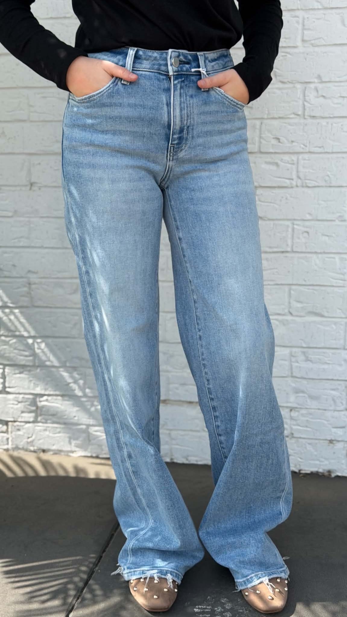 Flying Monkey High Rise Light Wash Wide Jeans F6060