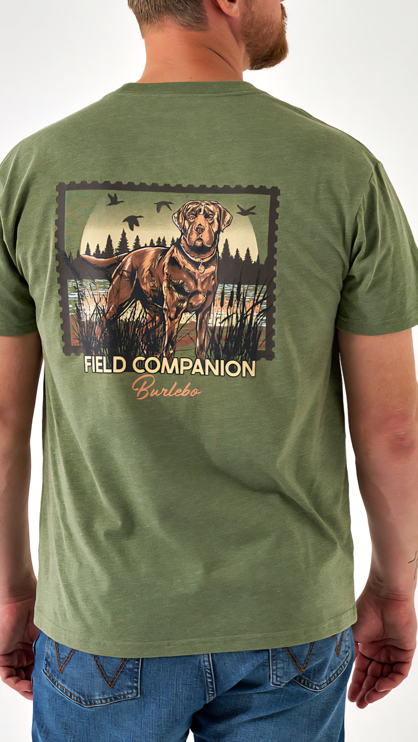 Burlebo Short Sleeve Tee Duck Dog Stamp Heather Olive